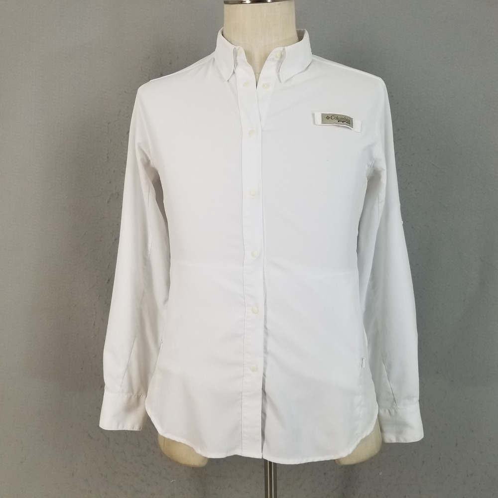 Columbia Shirt Womens M White PFG Tamiami II Fishing Omni-Shade Long Sleeve